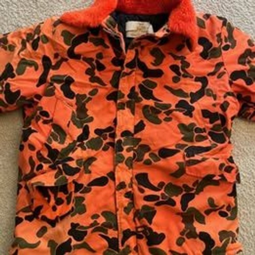 Vintage Field & Forest Blaze Orange Camo Hunting Insulated Jacket Men XL USA